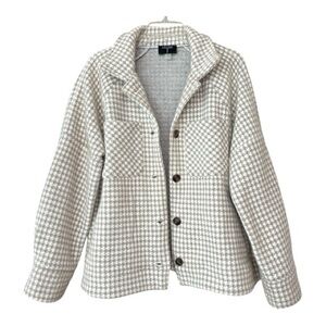 TAHARI coat jacket,textured fabric,boxy fit sz Large, golden brown cream check